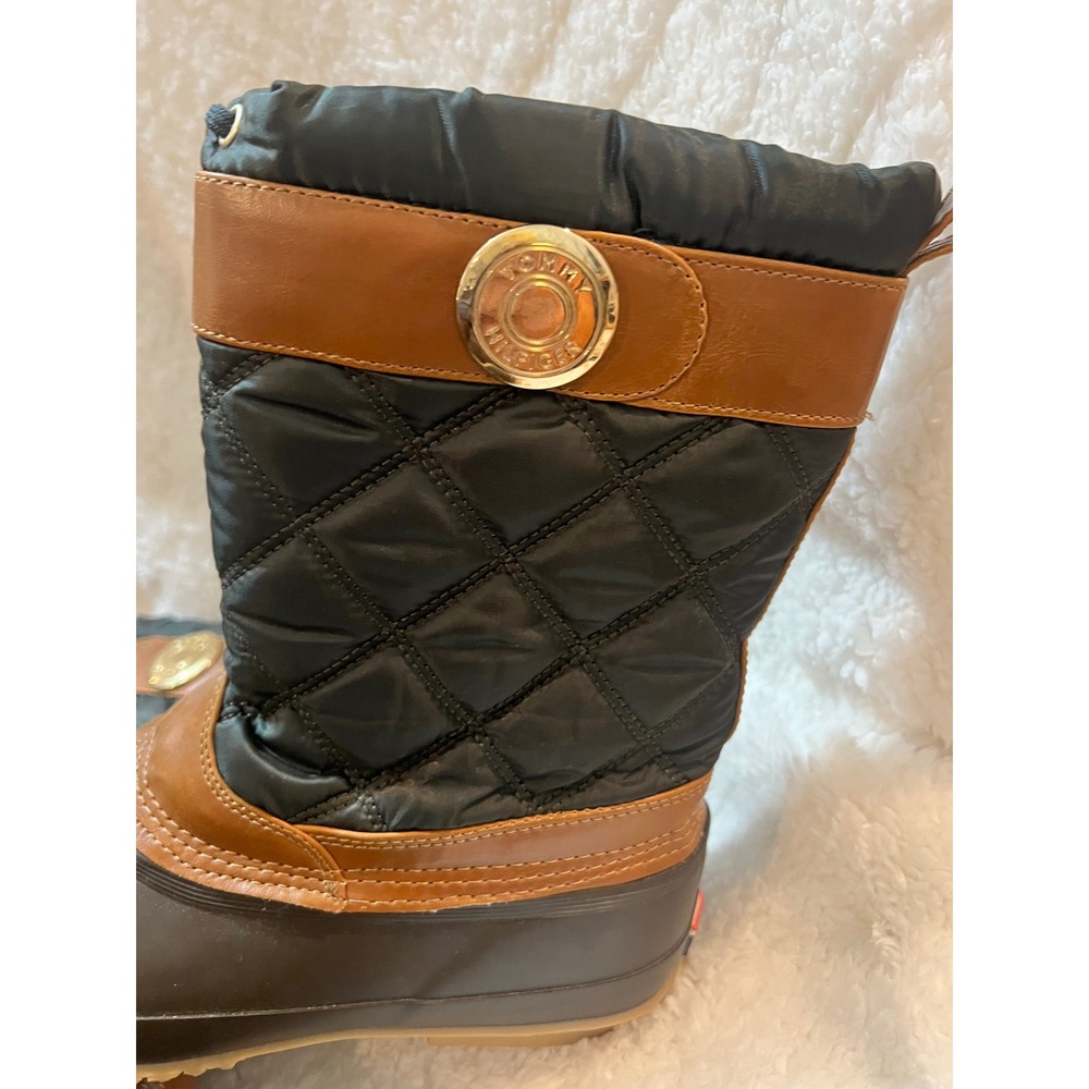 Tommy Hilfiger Arcadia Black Quilted Duck Boots Womens 8 Winter Snow Rain Brown - Picture 4 of 7
